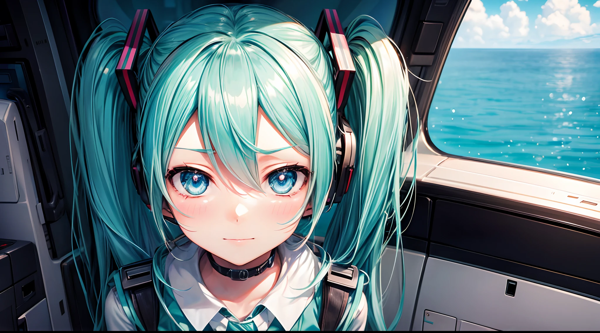 Pilot, Hatsune Miku, Boeing 787 Dreamliner, cute face, ultra detailed,