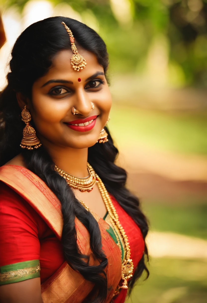 a traditional south Indian woman,32 years of age, nose ring, looking at the camera,cute,smart, realistic,8k,hyper realistic,full photo,camera facing with smile,full photo,full body,nose rings,ear rings,sexy hot,erotic looks