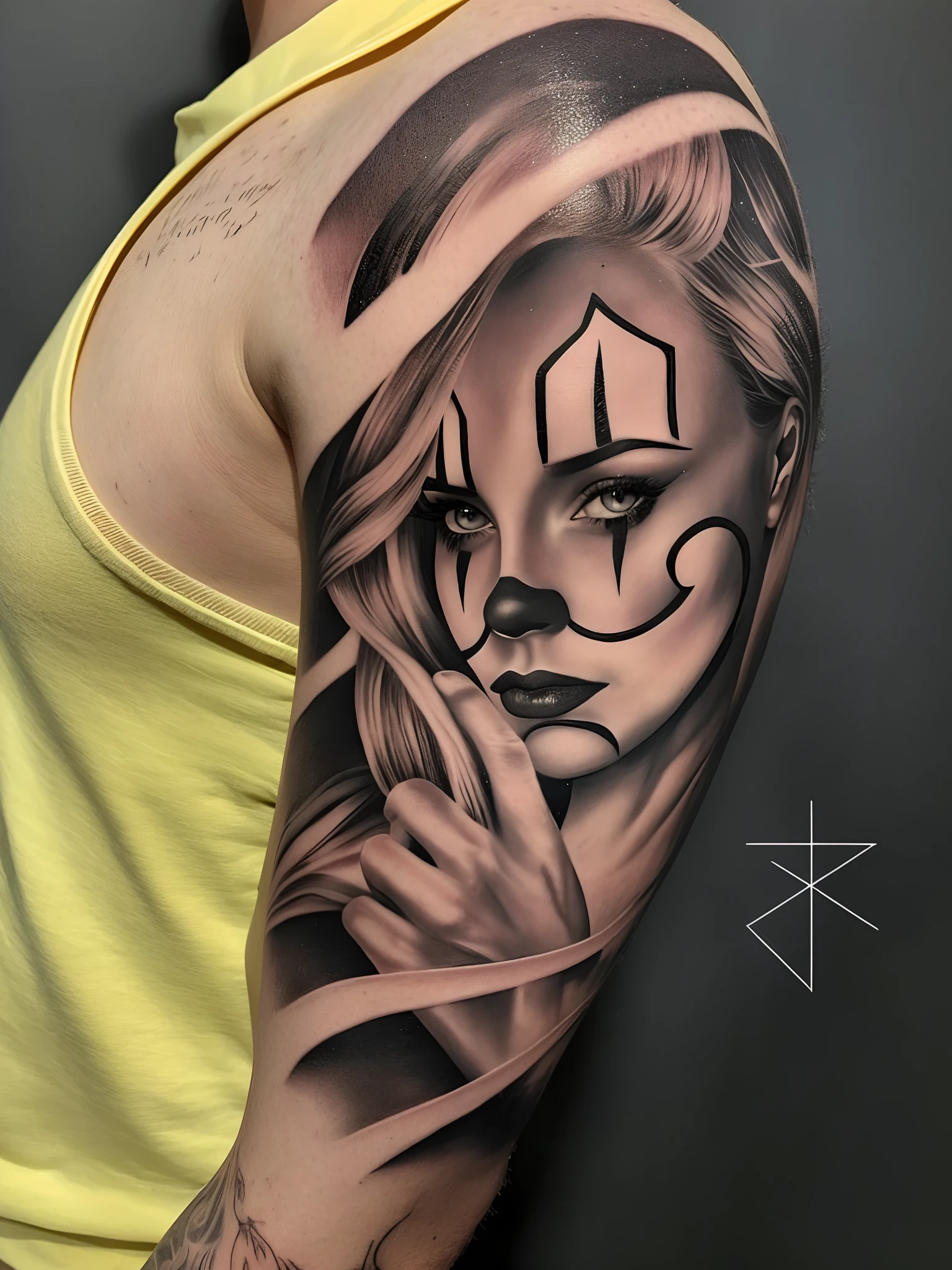 A woman with a tattoo on her arm holding a cigarette, estilo de tatuagem preto e cinza, mulher extremamente detalhada, retrato altamente detalhado, tatuagem sombreada hiper realista, mulher detalhada, retrato extremamente detalhado, retrato ultra detalhado, retrato bonito detalhado, Rosto detalhado, tatuagem realismo, obra-prima realista detalhada, Tony Sandoval. Realistic, tatuagem sombreada, tatuagem premiada, retrato muito detalhado, detalhado e realista