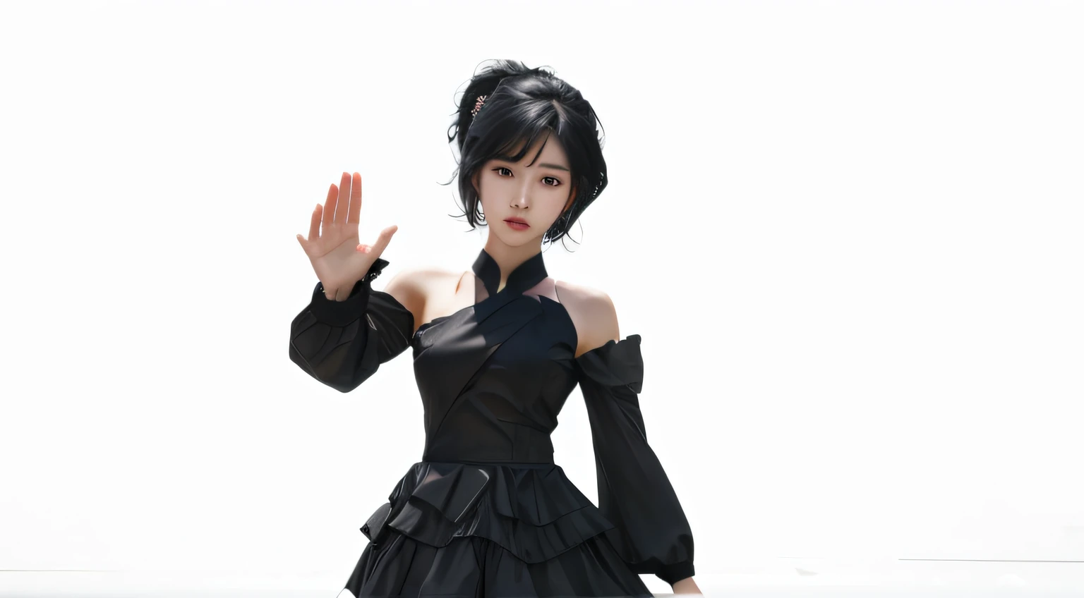young asian girl, black hair, black dress, high res, ultrasharp, 8K, masterpiece, looking at viewer, photorealistic, no background