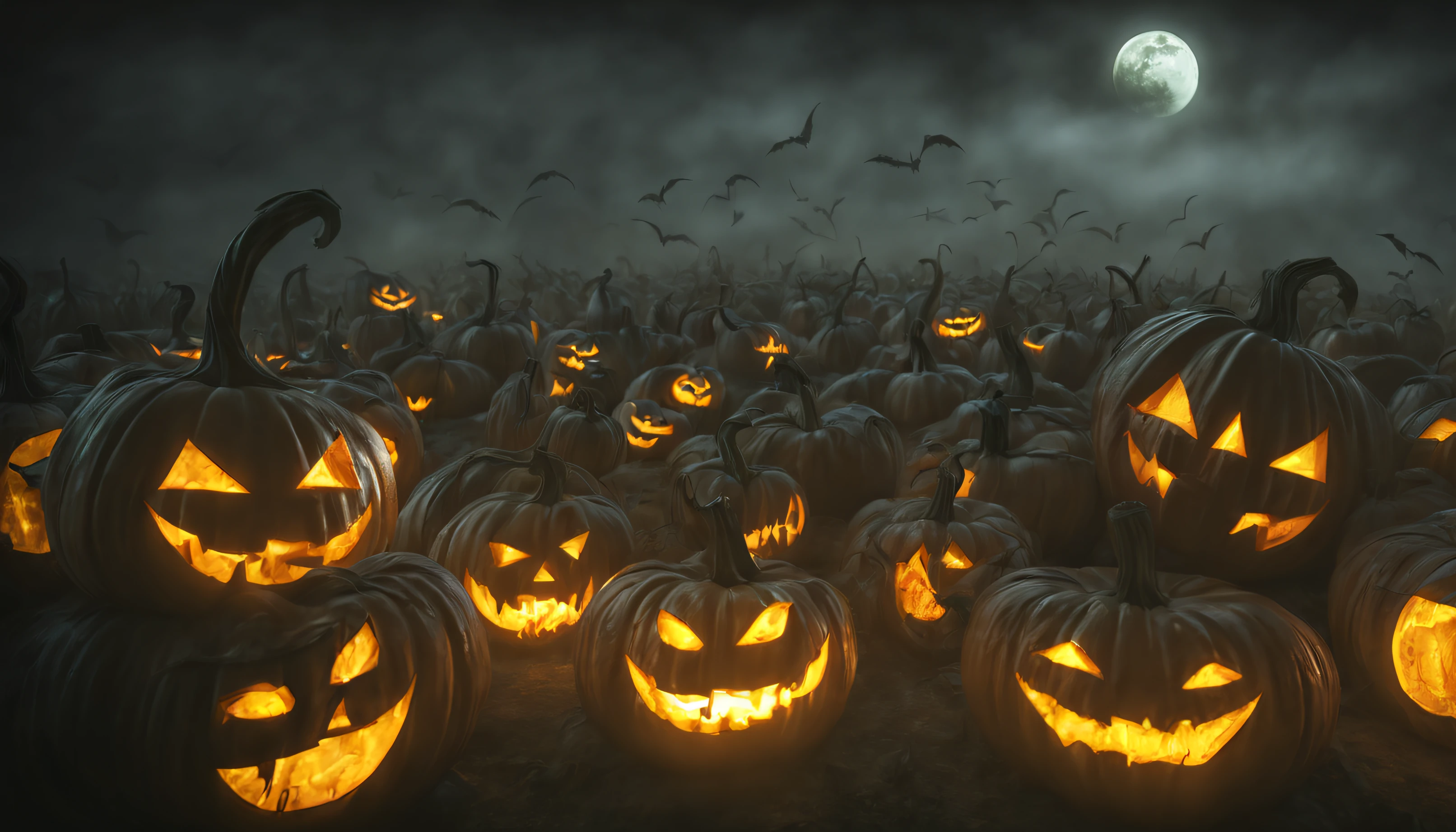 "zombified Halloween pumpkins, horror,spooky, creepy,decaying, rotting flesh ,evil grinning faces, glowing eyes, shadows lurking, bloodcurdling abandoned graveyard, foggy night,full moon,haunting textures,exquisite details,(best quality,4k,8k,highres,masterpiece:1.2),ultra-detailed,(realistic,photorealistic,photo-realistic:1.37),eerie lighting,ominous colors" Origami paper folds papercraft, made of paper, stationery, 8K resolution 64 megapixels soft focus