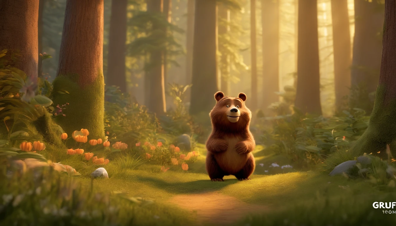 ((there is a bear that is standing in the woods with a mouse)), a picture by ((Pixar)), polycount contest winner, conceptual art, animated movie still, animated movie scene, ((((the gruffalo)))), animated film, animated movie shot, animated film still, animation film still, 3 d animated movie, children's animated films, animation film, award winning animation, animation still,vivid colors,playful atmosphere,curious eyes,cute little paws,lush greenery,beam of sunlight,dreamy illustrations,storybook magic,enchanted forest,dancing leaves,giggles and laughter,whimsical creatures,happy adventures,twinkling stars,magical encounters,little explorers,wonder-filled stories,friends forever,innocent wonders,delightful surprises,imagination unleashed,fantastical journey,heartwarming scenes,unforgettable memories,fairy tale charm,friendship bonds,strong imaginations,blissful harmony,bursting with colors,sparkling dew drops,joyful playtime,mischievous smiles,endless possibilities,beautifully illustrated pages