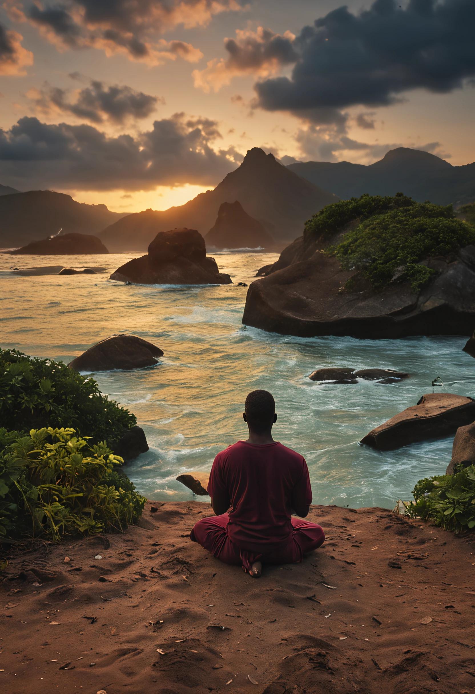 Uma cena que mostra uma pessoa meditando em um ambiente sereno, simbolizando a paz interior.
