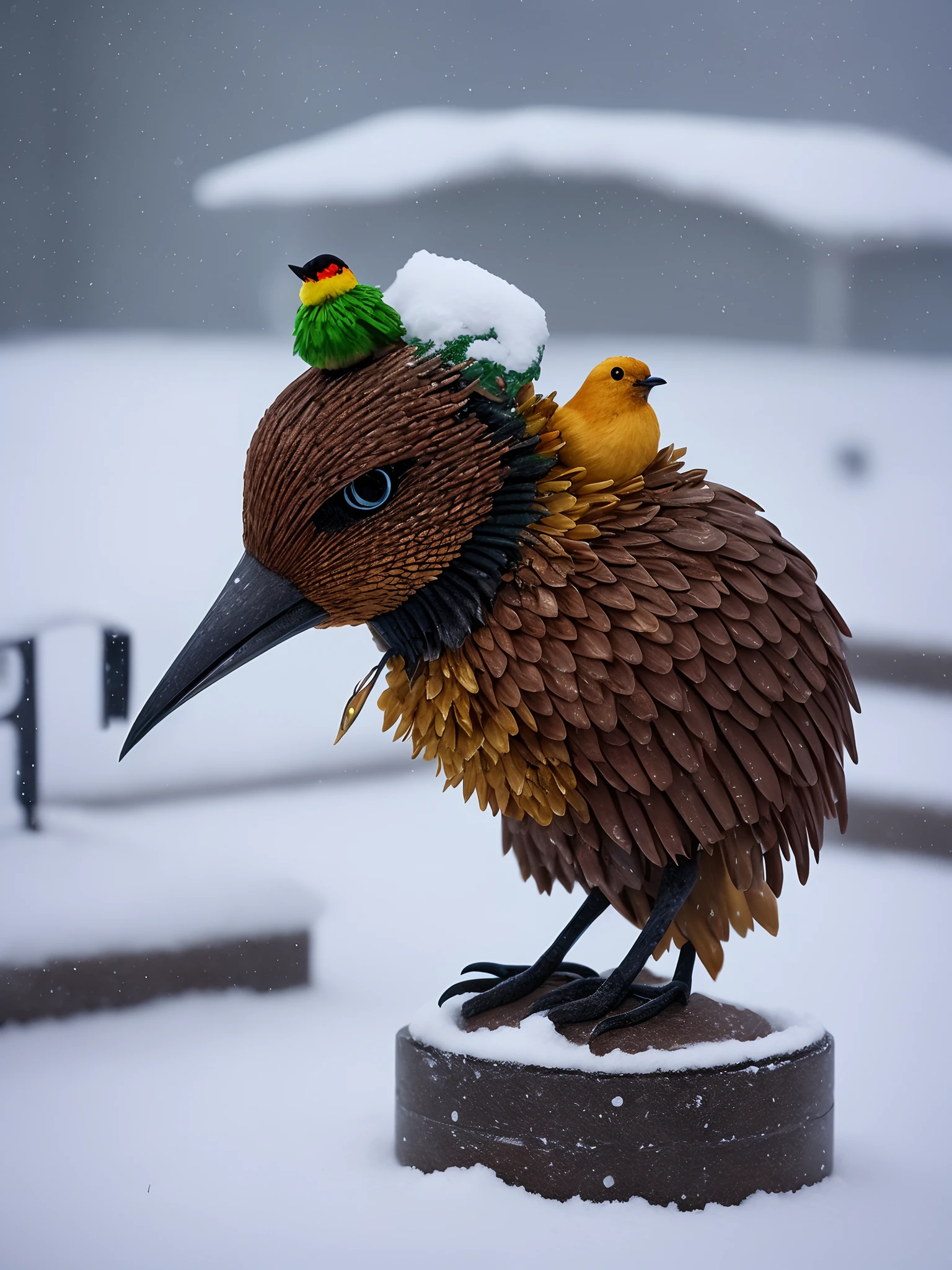 mechanical Opium bird in the snow