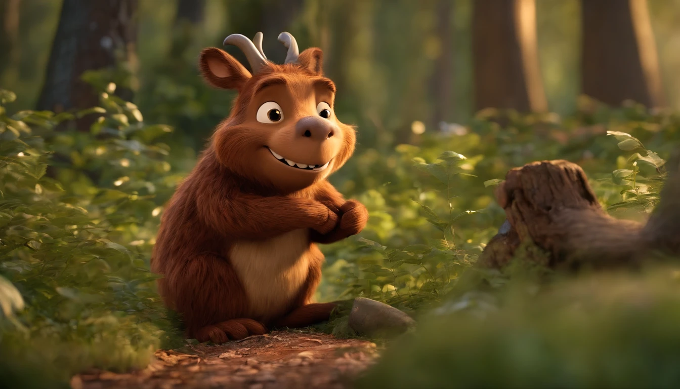 ((Best quality, 4k, high resolution)), (((The Gruffalo))) in the forest, children's book, joyful moments, beauty of nature, vivid colors, playful atmosphere, (fangs up), (gruff look).