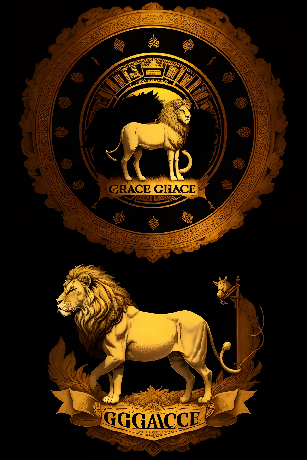 Christian shield that has a lion and a lamb with a banner that says "Grace Classical"