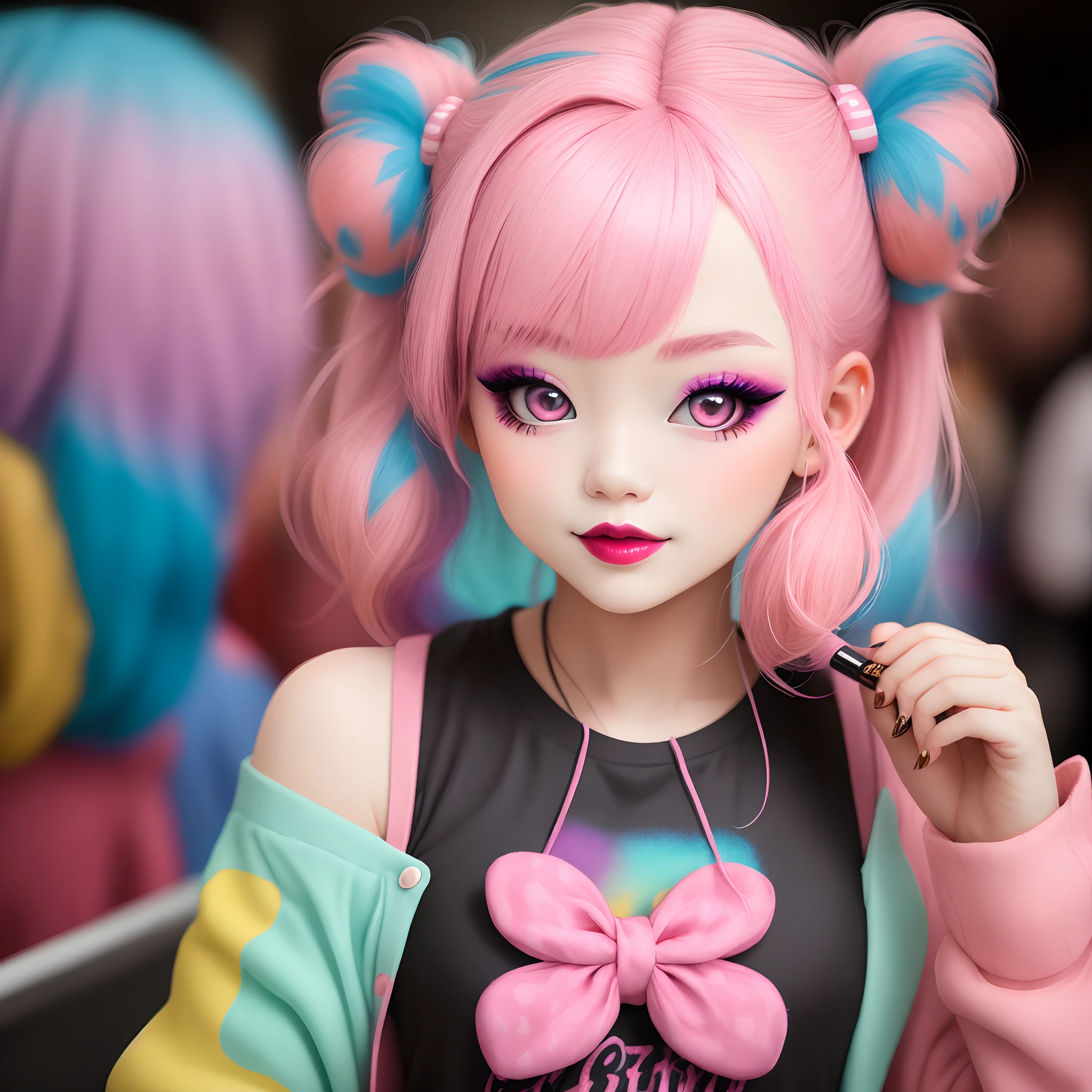 Girl with pink hair, pastel decora clothes, and vibrant makeup