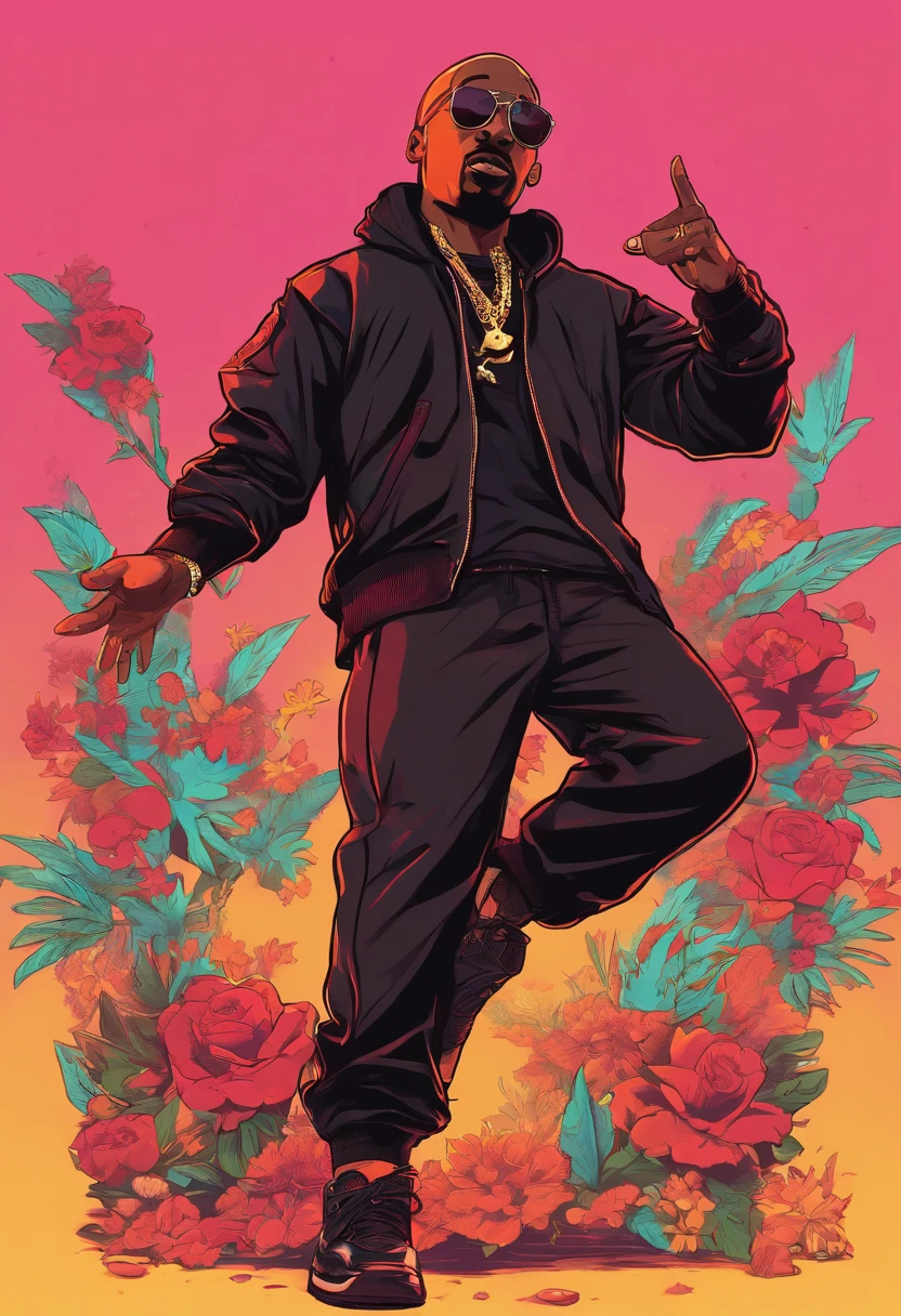 Tupac wearing all black clothing doing a unique pose, full body, 4k, 8k, high-quality