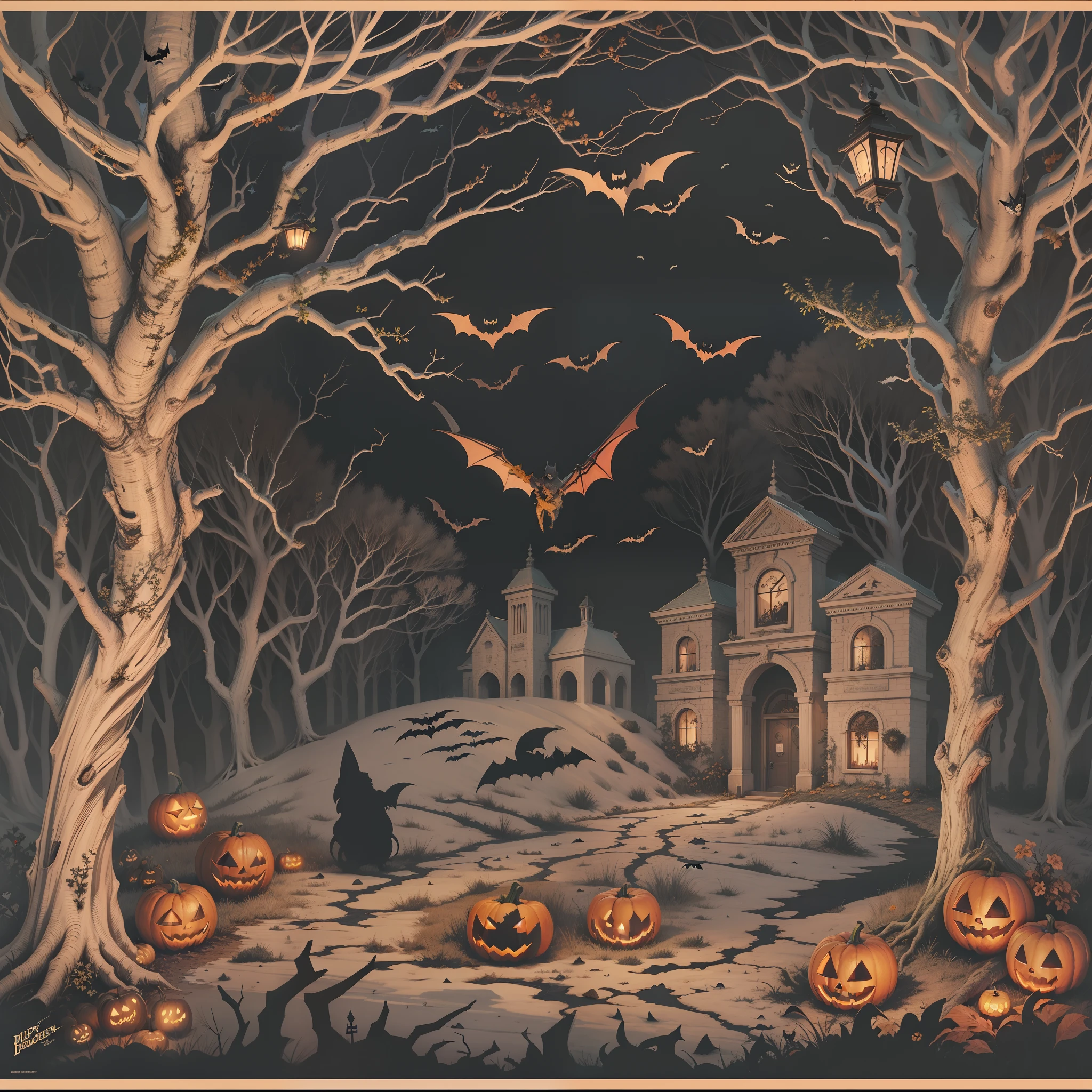 Halloween poster,the bats,borgar,burial site,Wilted branches