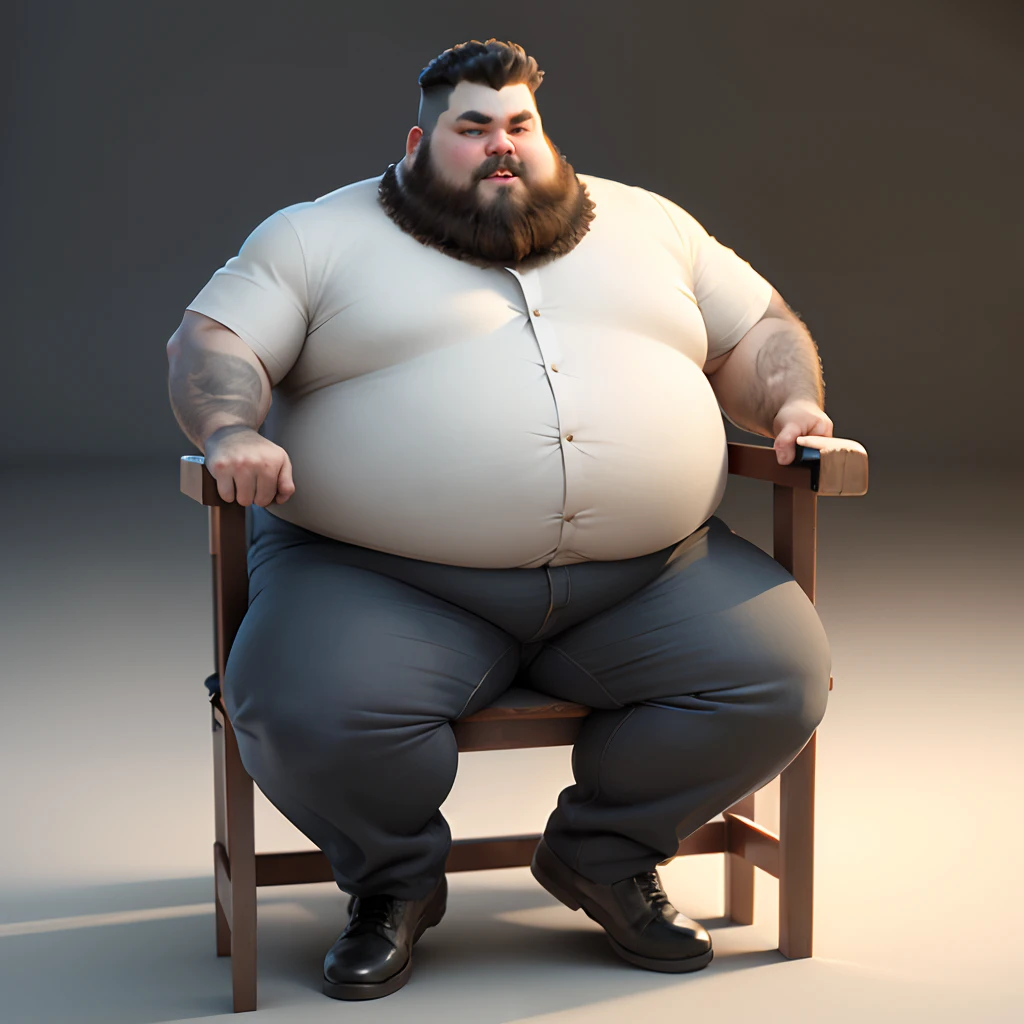 Fat people,Bearded,Big body,Sit in a chair,3D,White background