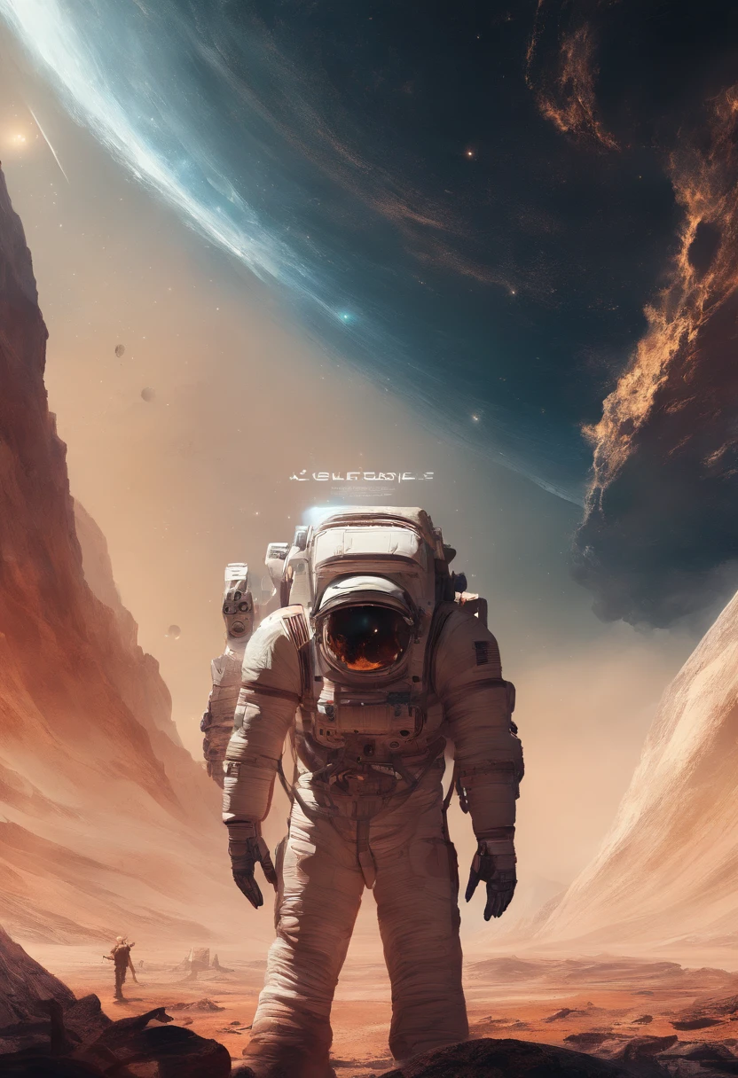 An astronauts back infront of a colossal beast in space