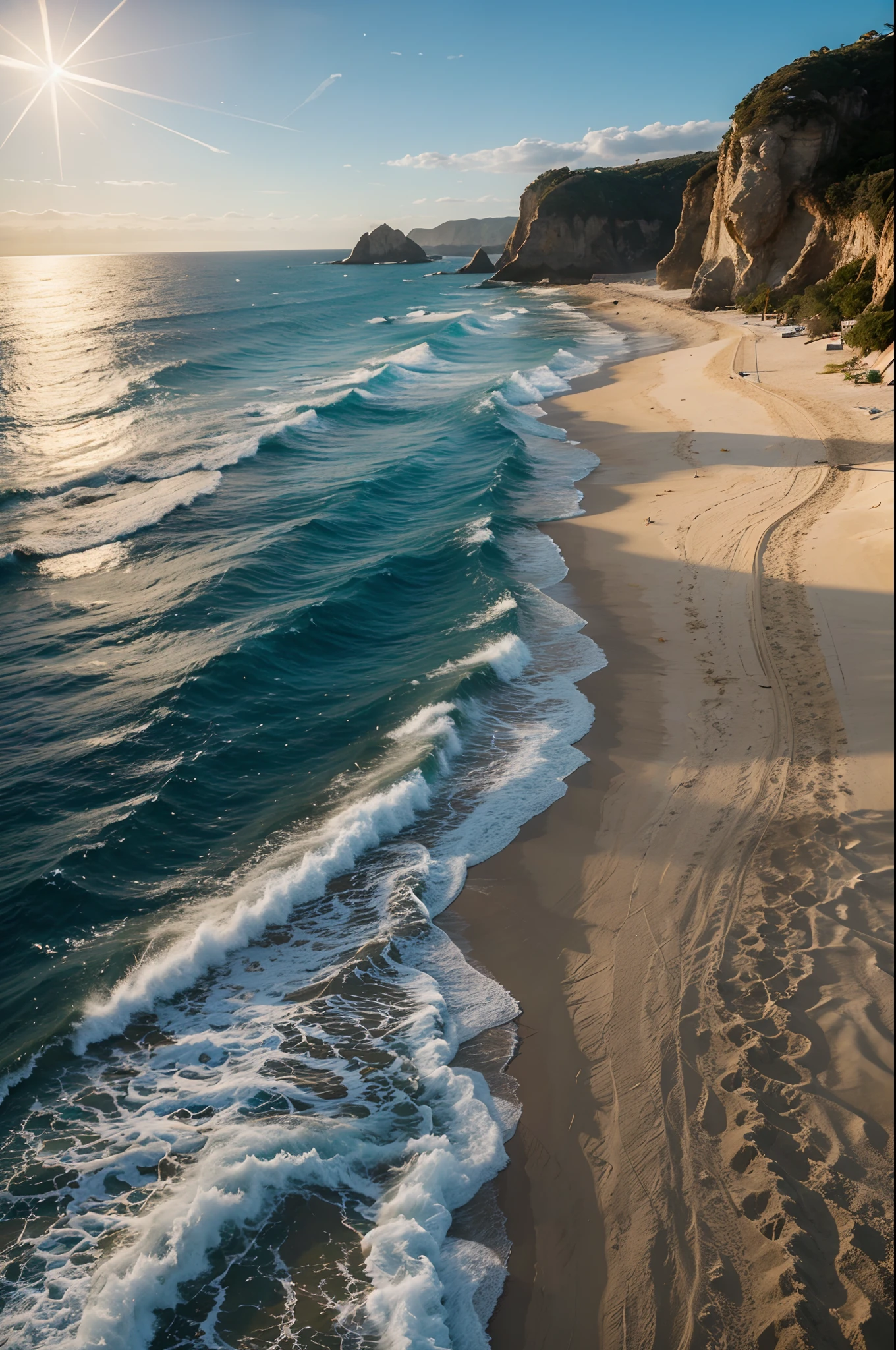 Create beaches of sand kissed by the sea image in very high definition in 4k