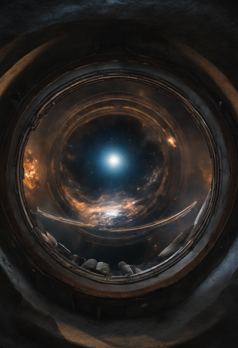 a view of a satellite with a ring of light in the sky, portal in space, dogfighting a ufo with lasers, interstellar infinity portal, majestic interstellar portal, black hole event horizon, portal to outer space, of a ufo propulsion system, nuclear explosion from space, shot from space, it is flying through space, colossale interstellar portal