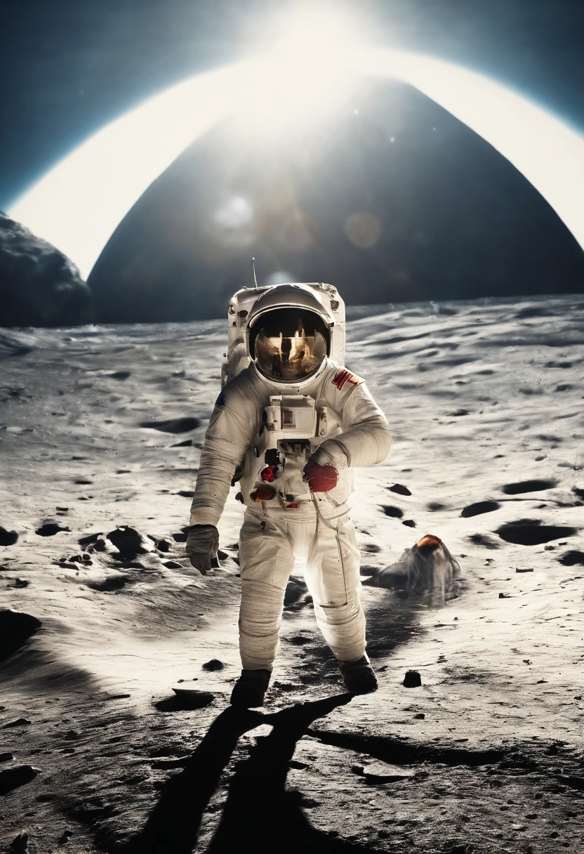 An astronauts back standing infront of something colossal in space