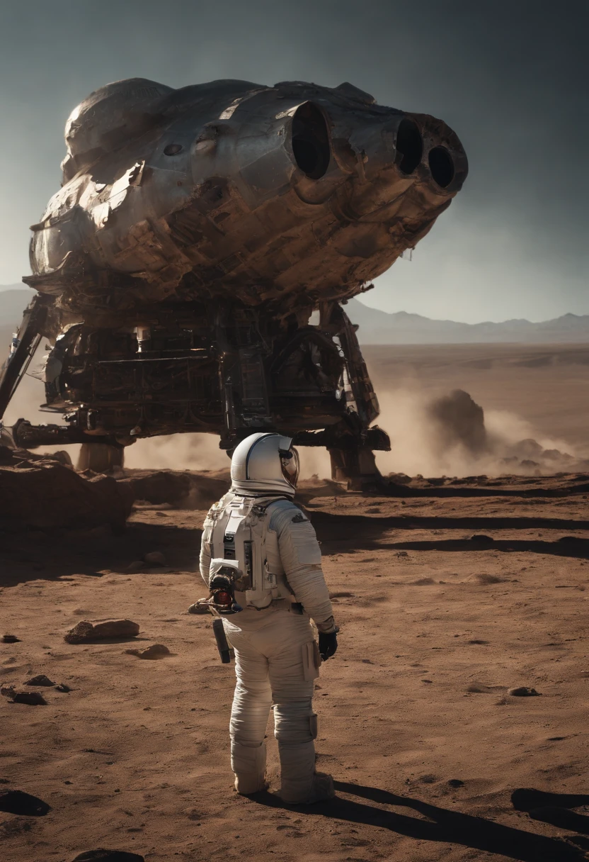 An astronauts back infront of a colossal beast in space