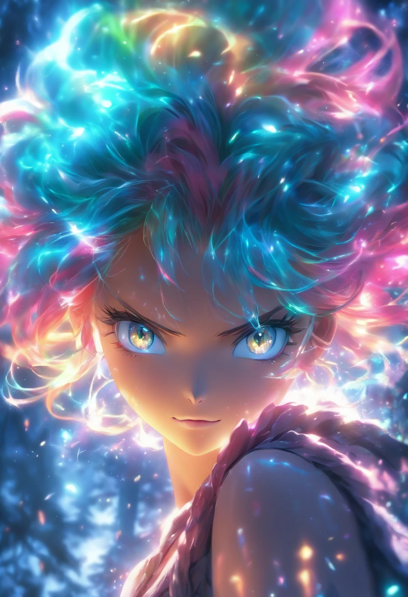 A girl with blue hair and a pink dress looks at the camera - SeaArt AI
