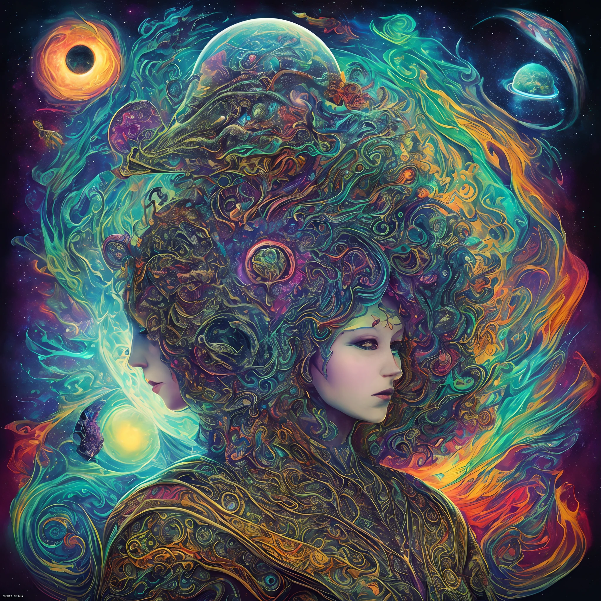 Psychedelic Stoner Space Rock album cover featuring insane visuals and an Alien Goddess of esoteric meanings and Oceanic Boundlessness