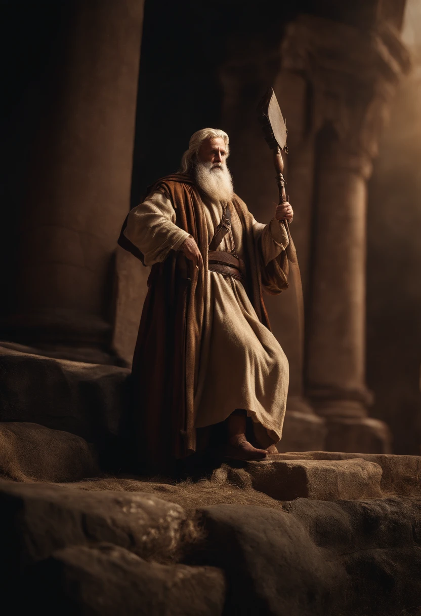 bible Isiah, elderly man, robe and staff, preaching, standing up