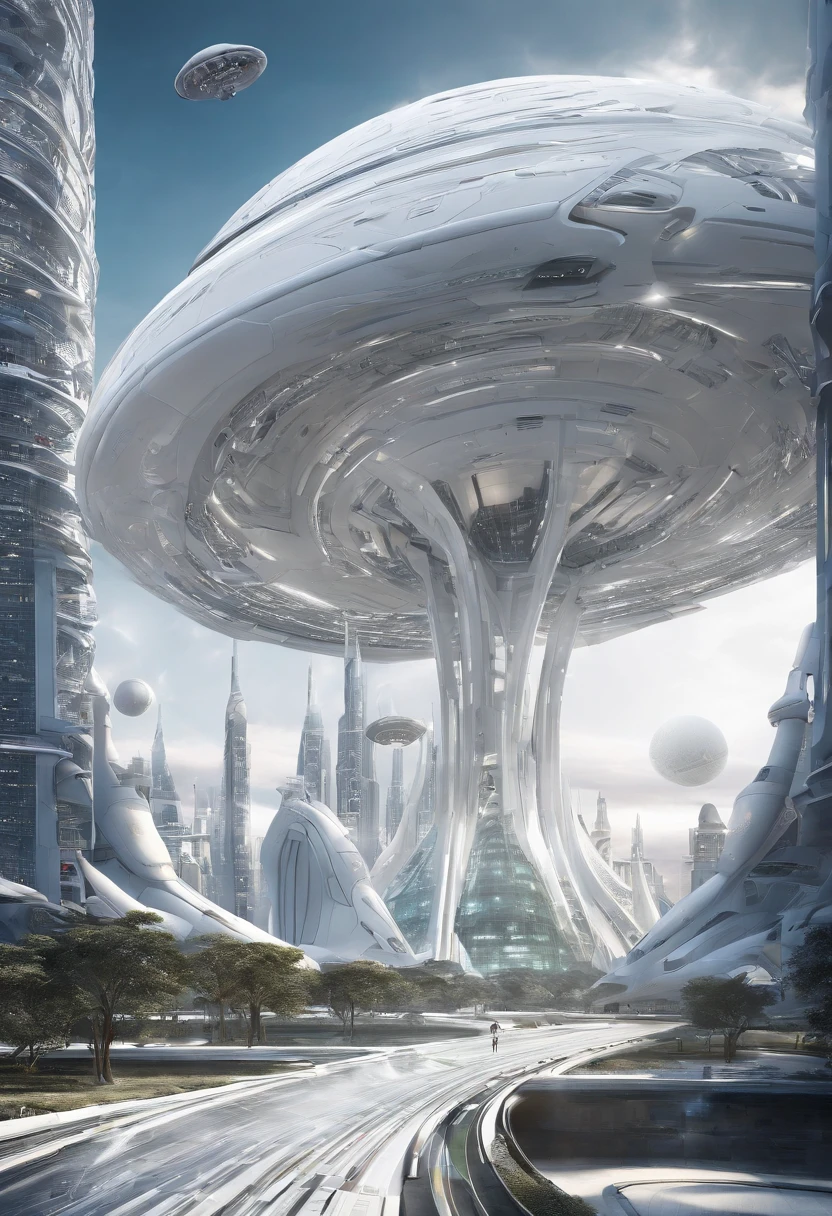 Futuristic alien spaceship, flying over Xalud with new planets in space, White Sky, White backlight, Sateen,zipper, hyper realistic, Highly detailed,8K,With a clean white background