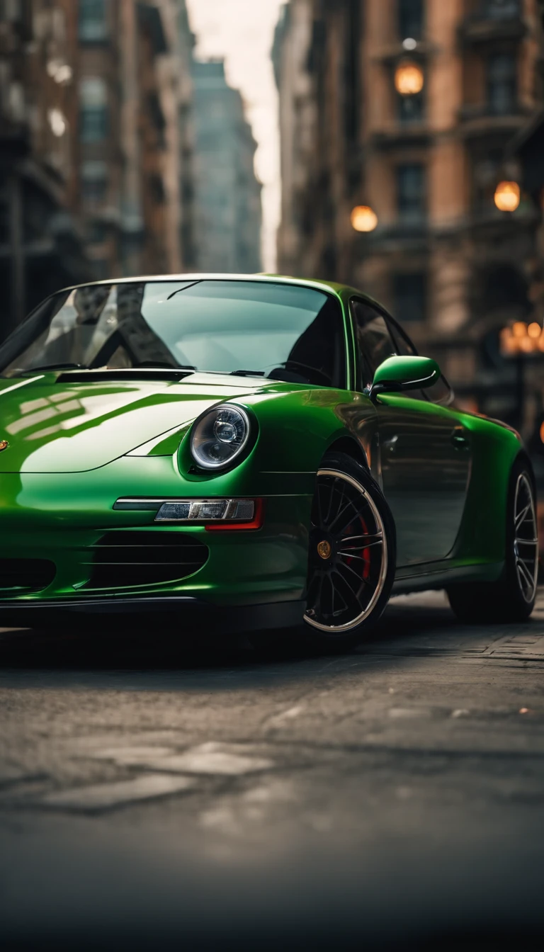 a close up of a porsche car parked on a city street, wallpaper mobile, cinematic poster, phone wallpaper, like matrix, motivational poster,green color porsche car,cinematic 4 k wallpaper, cinematic 4k wallpaper, matrix lut, gta v poster style, automotive photography, cinematic matte illustration, matte digital illustration, amazing wallpaper, matte painting movie poster, gta loading screen art, mobile wallpaper 4k 9:16