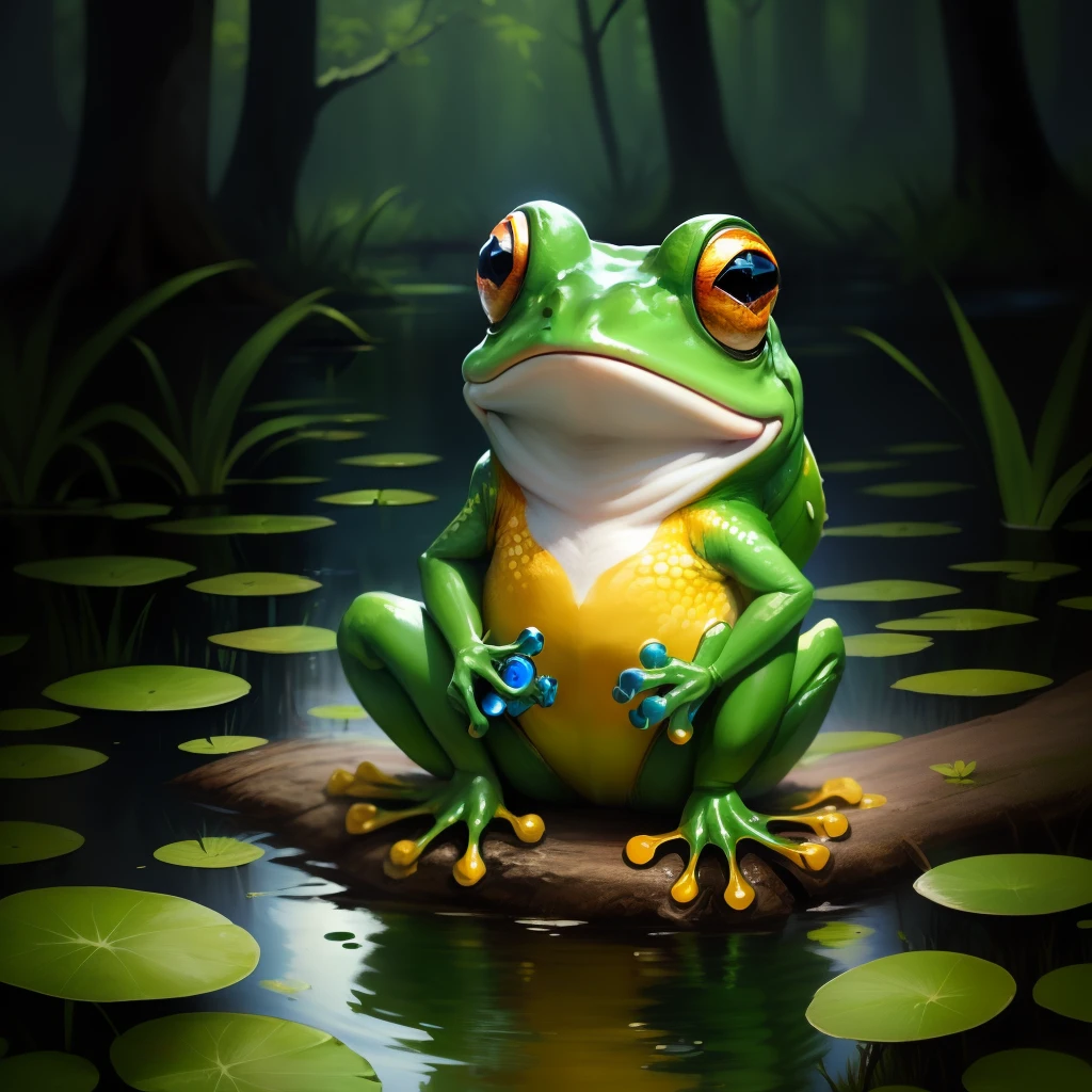 Frog singing jazz in a swamp
