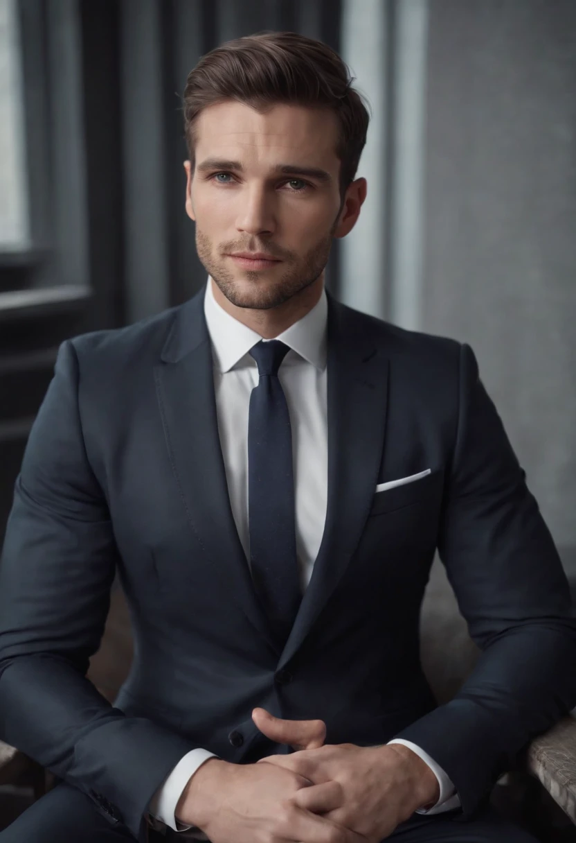 attractive 30 year old man in Hugo boss business suit, full body shot