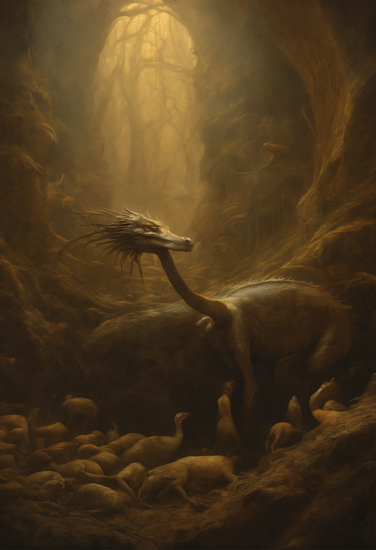 A detailed acrilyc paint about "Neural Studies under Hibernation Mode" by Martin Wittfooth + Yaroslav Gerzhedovich, dark acrylic, sf, intricate artwork masterpiece, ominous, matte painting movie poster, golden ratio, trending on cgsociety, intricate, epic, trending on artstation, by artgerm, h. r. giger and beksinski, highly detailed, vibrant, production cinematic character render, ultra high quality model , fang, Surrealism, drop shadow, anaglyph, stereogram, tachi-e, pov, atmospheric perspective, 8k, super detail, accurate, best quality