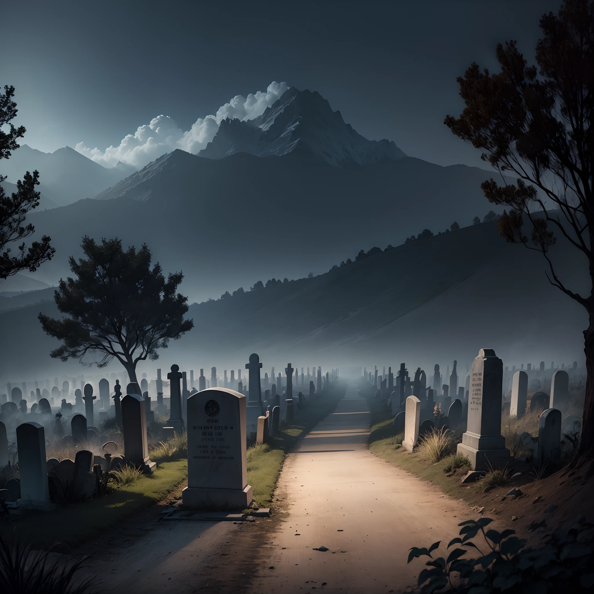 Scenery Cemetery with Grave and Smoke and the Sidewalk of Stars Hollywood Aspect Dark Night Smoke Spooky Scenery