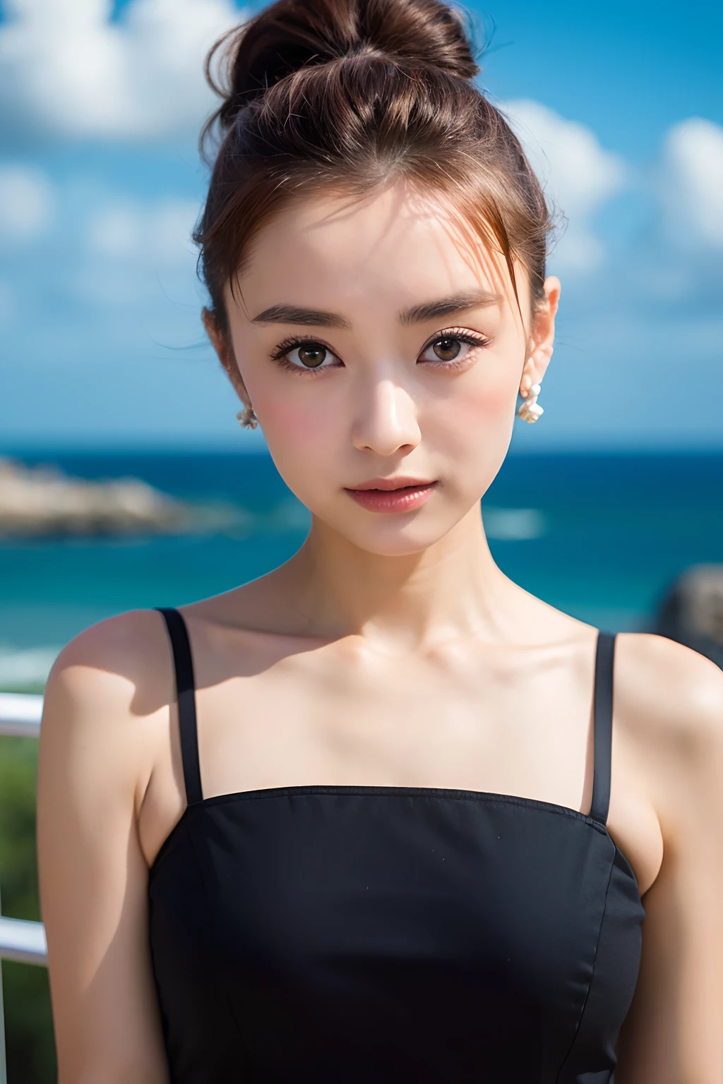 (top-quality、​masterpiece:1.2)、femele、portlate、natta、Dark Cafe、Detailed sky、audrey hepburn