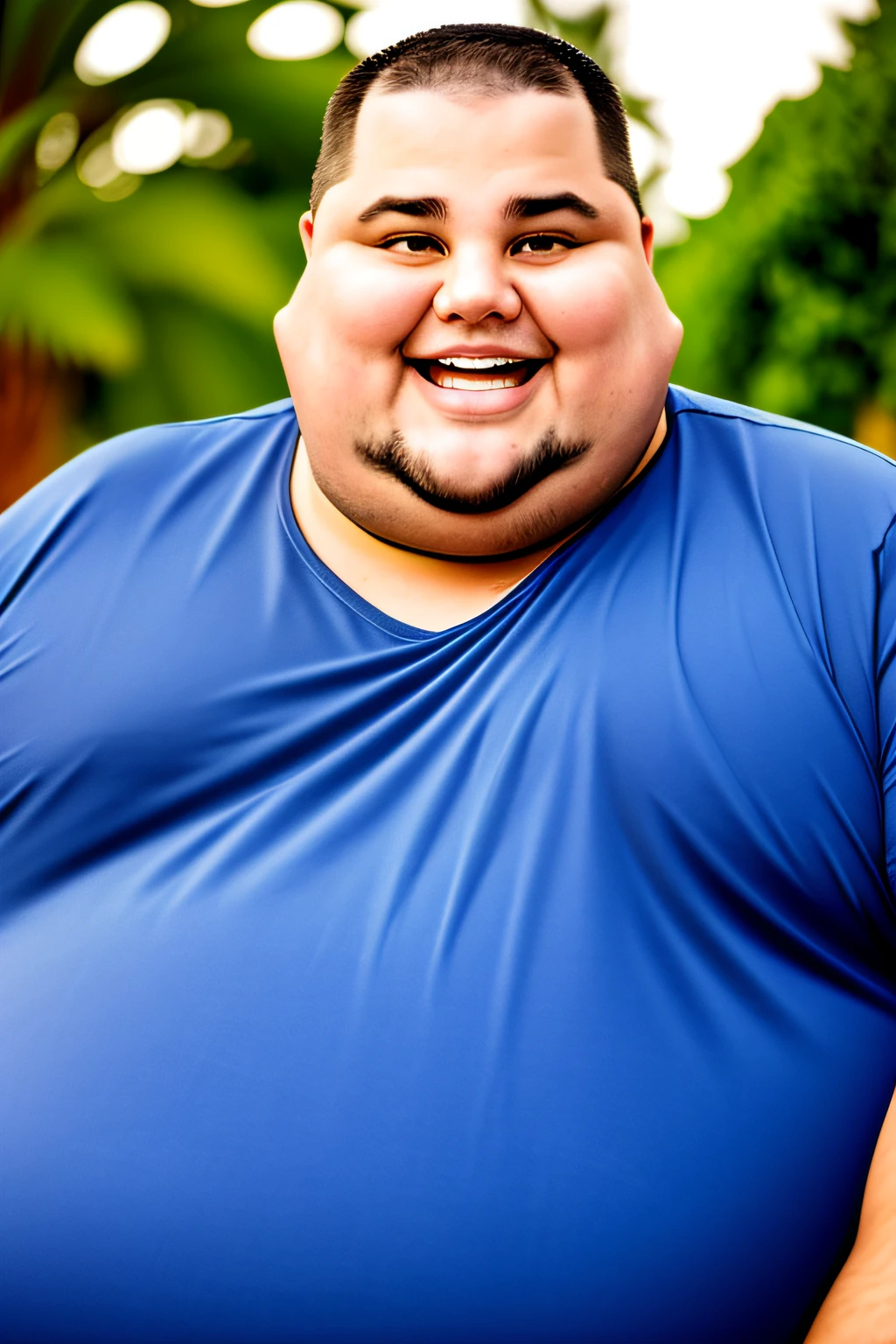 FUNNY Fat Man, FUNNY EXPRESSION AND FUNNY TEETH, OBESE GOOFBALL IN TIGHT CASUAL CLOTHES. OLHANDO PRA CAMERA