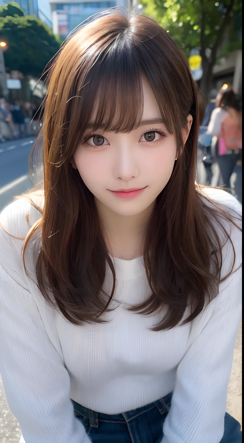 masutepiece, Best Quality, Illustration, Ultra-detailed, finely detail, hight resolution, 8K Wallpaper, Perfect dynamic composition, Beautiful detailed eyes, Women&#39;s fashion fluffy winter clothes,Medium Hair,Small breasts natural color lip, Bold sexy poses,Smile,Harajuku、20 years girl、Cute、Sexy shot looking at camera,Raw photo
