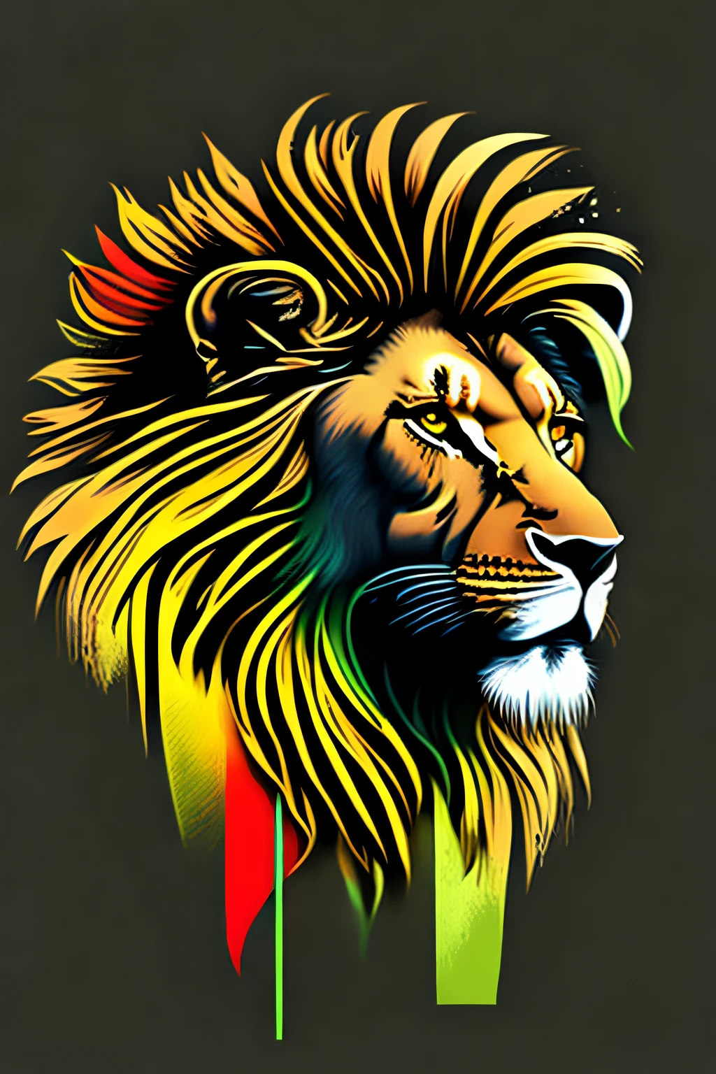 Oversized t–shirt design for reggae lovers, (minimalistic design) ,no text, thin lines, lion with dreads , no background, stylish and trendy, as a t-shirt logo with no text in the style of MAGIFACTORY, no text