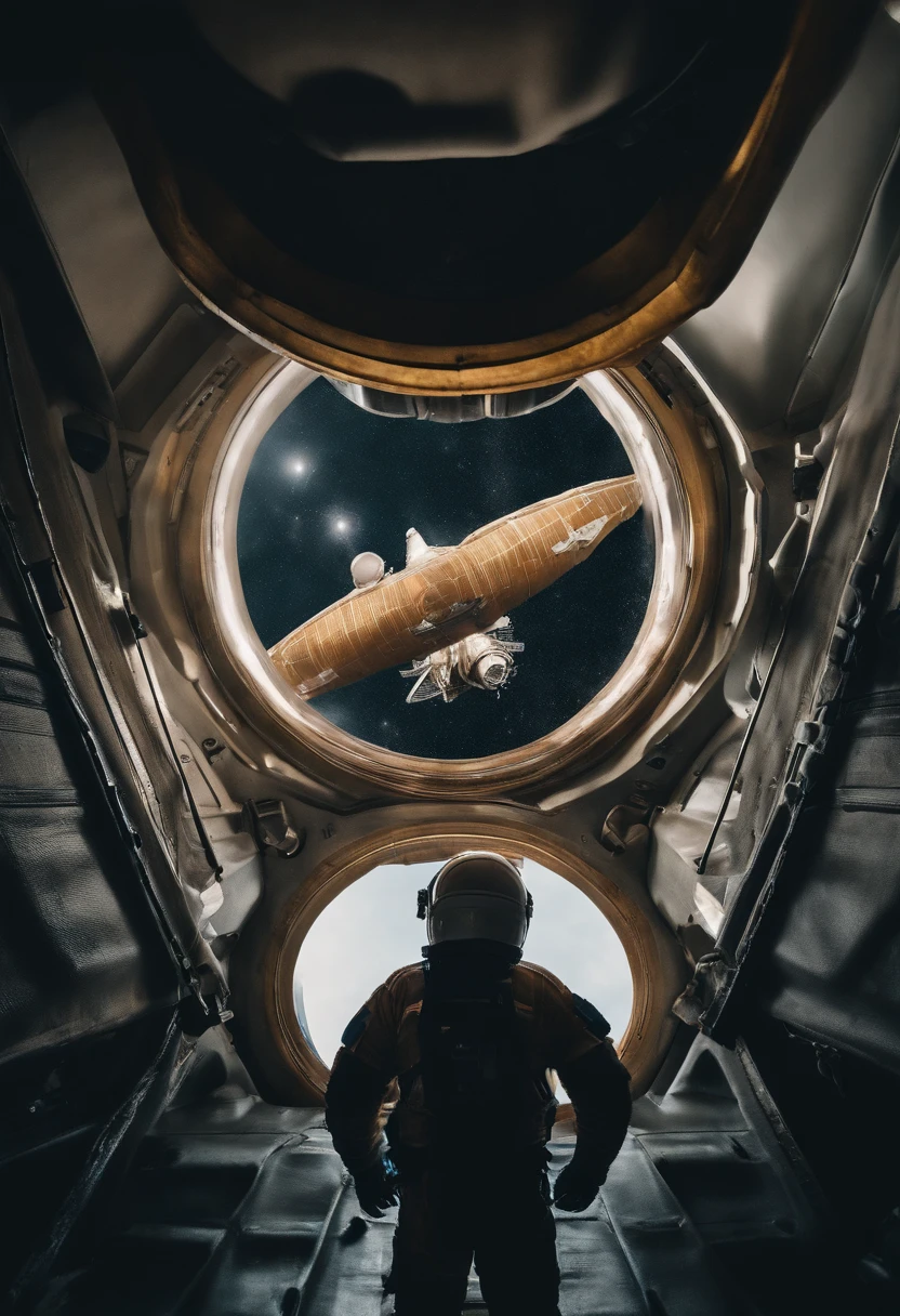 Big butt astronaut, with huge breast and a narrow waist in outer space