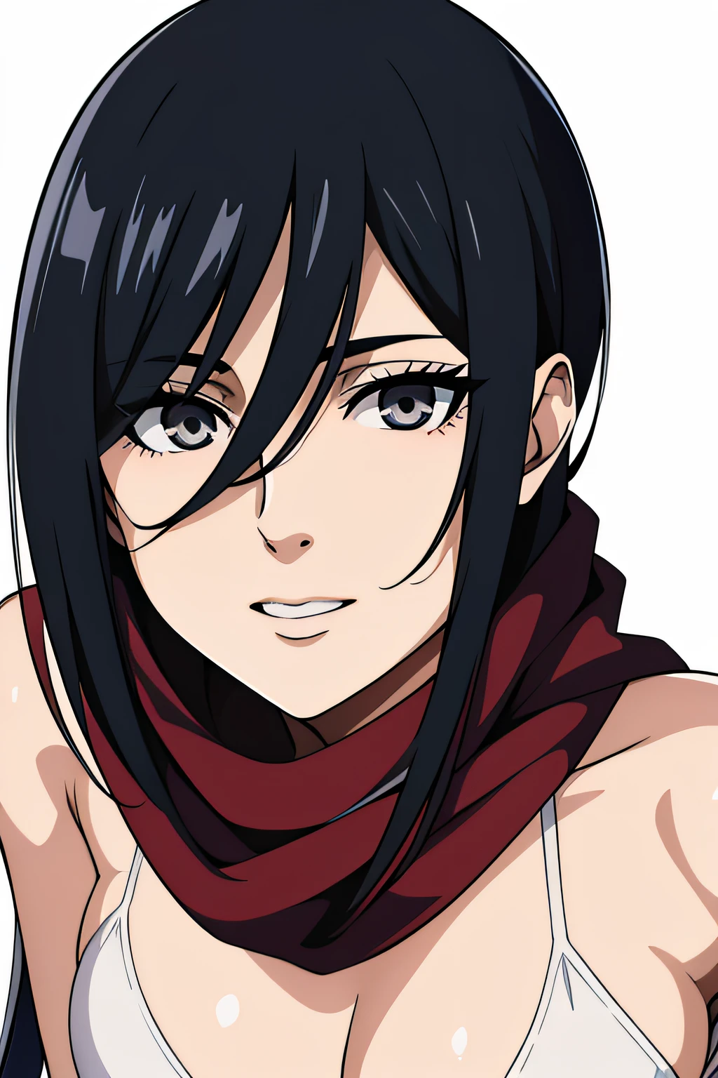 Red scarf around your neck, ojos negros, cabello negro, corto_cabello,pelo entre los ojos, 1 girl in, 20yo,Mujer joven,Hermosa nariz,Beautiful character design, ojos perfectos, Cara perfecta,ojos expresivos,Equilibrio perfecto, Mirando al espectador,boca cerrada, (inocente_Grande_ojos:1.0),luz_They are smiling, Arte Oficial,fondo de pantalla CG 8k extremadamente detallado, (Obra maestra:1.0),(mejor_Quality:1.0), muscular, musculada, muscle, black hair, grey eyes, barriga, ombligo, muscle girl, white bikini, abs