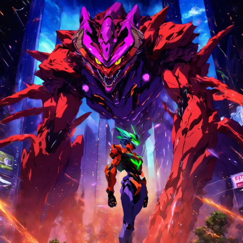 Evangelion Unit-01 lutando contra um Kaiju