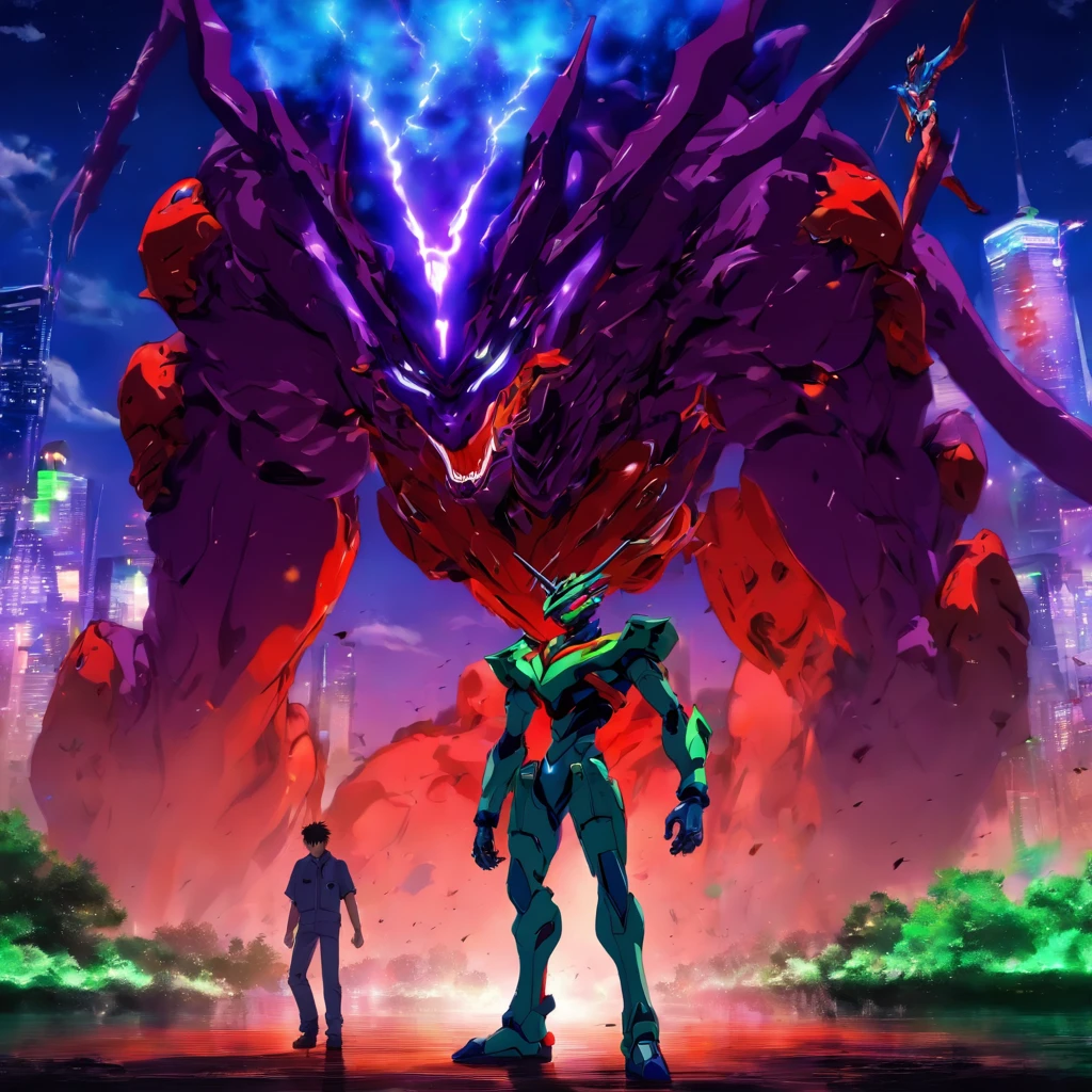 Evangelion Unit-01 lutando contra um Kaiju