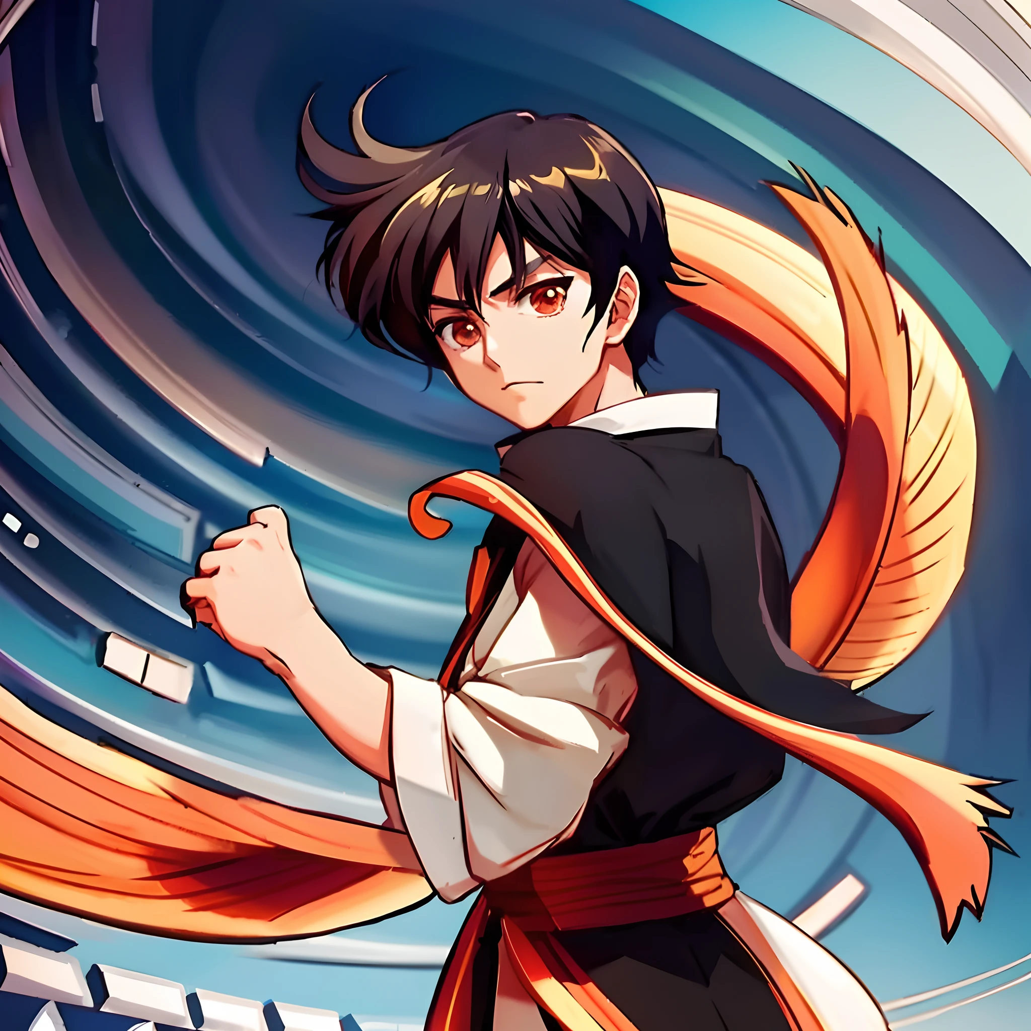 personagem de anime com cabelo longo e uma espada na frente de um fundo espiral, Epic anime style, personagem estilo anime, Hijikata Toushirou de Gintama, Anime Voador Esper, Digital anime illustration, estilo anime 4K, illustration Anime style, anime moe artstyle, estilo anime masculino, arte anime de alta qualidade, fanart oficial, em estilo anime