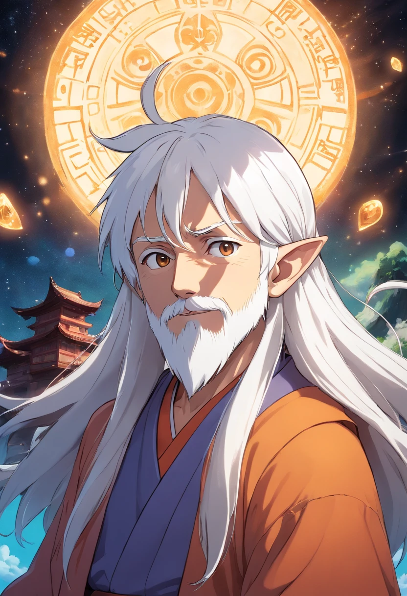 Half elf way of astral self monk with white hair and a beard
