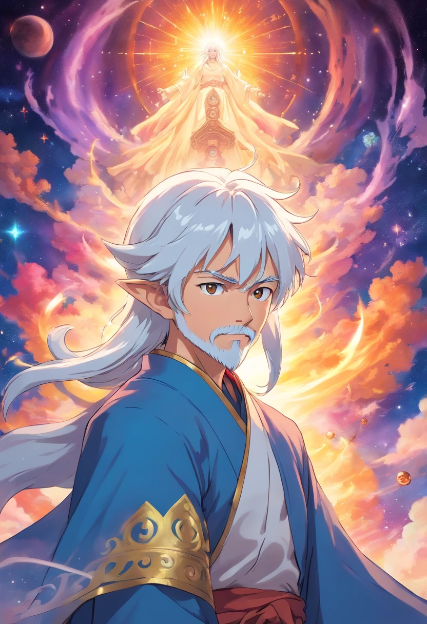 Half elf way of astral self monk with white hair and a beard