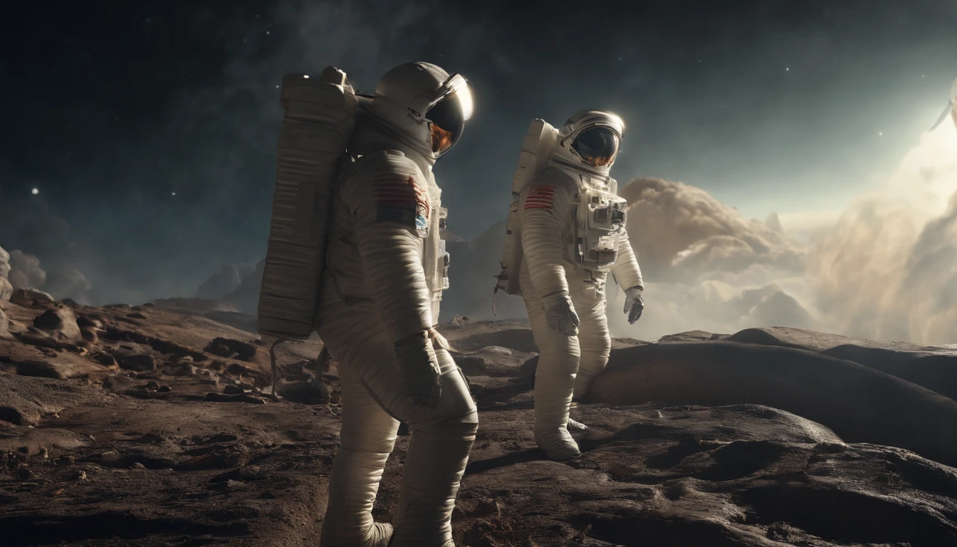 An astronauts back infront of a colossal ship in space, background, cinematic, realism, crystal clear, micro-details, photorealism, photorealistic