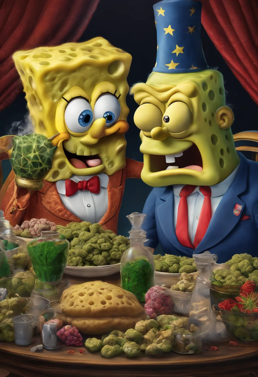 SpongeBob smoking weed with trump and Biden