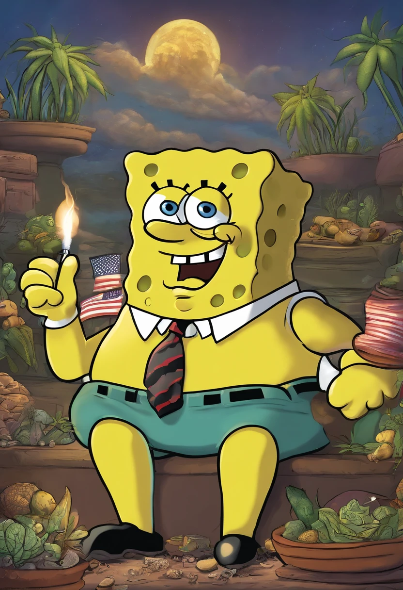 SpongeBob smoking weed with trump and Biden