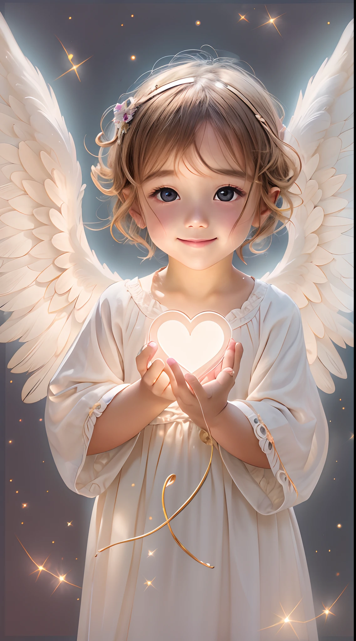 Blessings of Angels､Bright background、holding a heart、tenderness､A smile、Gentle､**** Angel、facing front、Looking at the camera