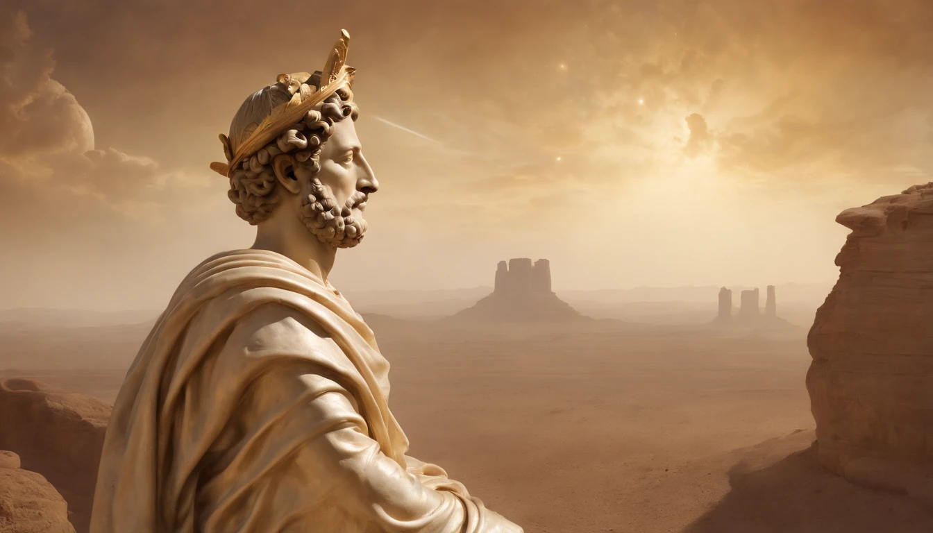 ((artist's interpretation:1.2), (surreal+Historical:1.3)) Rendering of ((The likeness of Marcus Aurelius:1.3)|(The regal countenance of the emperor:1.2)) em um retrato realista, depicted in silhouette lighting amid hazy natural light, ((Ethereal majesty embodied in silhouette:1.4)|(Mystical essence of the emperor in the natural mist)), ((Brilliant symbols of eStoicism in the features and behavior of Marcus Aurelius:1.3)|(Transcendental wisdom in the presence of his regal countenance)), ((Painted form and cosmic background capturing the features worthy of Emperor Marcus Aurelius)|(Historical essence with regal presence in the cosmos)), ((Ethereal and surreal portrait composition of the vision and behavior of Marcus Aurelius)|(History painted beyond reality, Capturing his regal countenance)), ((Enriquecido pela luz solar natural, surrealismo, and his regal presence)|(The wisdom and regal essence of Marcus Aurelius captured in ethereal beauty)), ((Inspirado na arte surreal, Estoicismo, and the dignified presence of the Emperor)|(Influences of historical and cosmic art)), ((Impressionist interpretation of the regal features and behavior of Marcus Aurelius:1.2), (estilo de arte surreal:1.3)), (Vivid and surreal colors capturing the vision and behavior of Marcus Aurelius:1.1), (Ethereal and dreamy atmosphere around the essence and countenance of the Emperor:1.3), ((cosmic enlightenment, surrealismo, and his regal presence)|(Painted wisdom and imperial presence in the cosmic realm)), ((Supernatural perspective capturing the vision of Marcus Aurelius, comportamento, and essence)|(Surreal point of view capturing the essence and real presence)), ((Cosmic symbols, metaphysical presence, e seu semblante digno)|(Artistic cosmic symbolism)), ((Soft focus and ethereal effects emphasizing the vision of Marcus Aurelius, comportamento, and presence)|(Transcendental wisdom and imperial essence)), ((Inspiration from historical literature, surrealismo, e seu semblante digno:1.3)), ((Cosmic symbolism of Marcus Aurelius' vision,