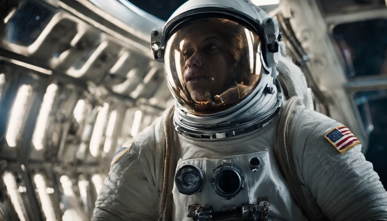 An astronauts back infront of a colossal ship in space, background, cinematic, realism, crystal clear, micro-details, photorealism, photorealistic
