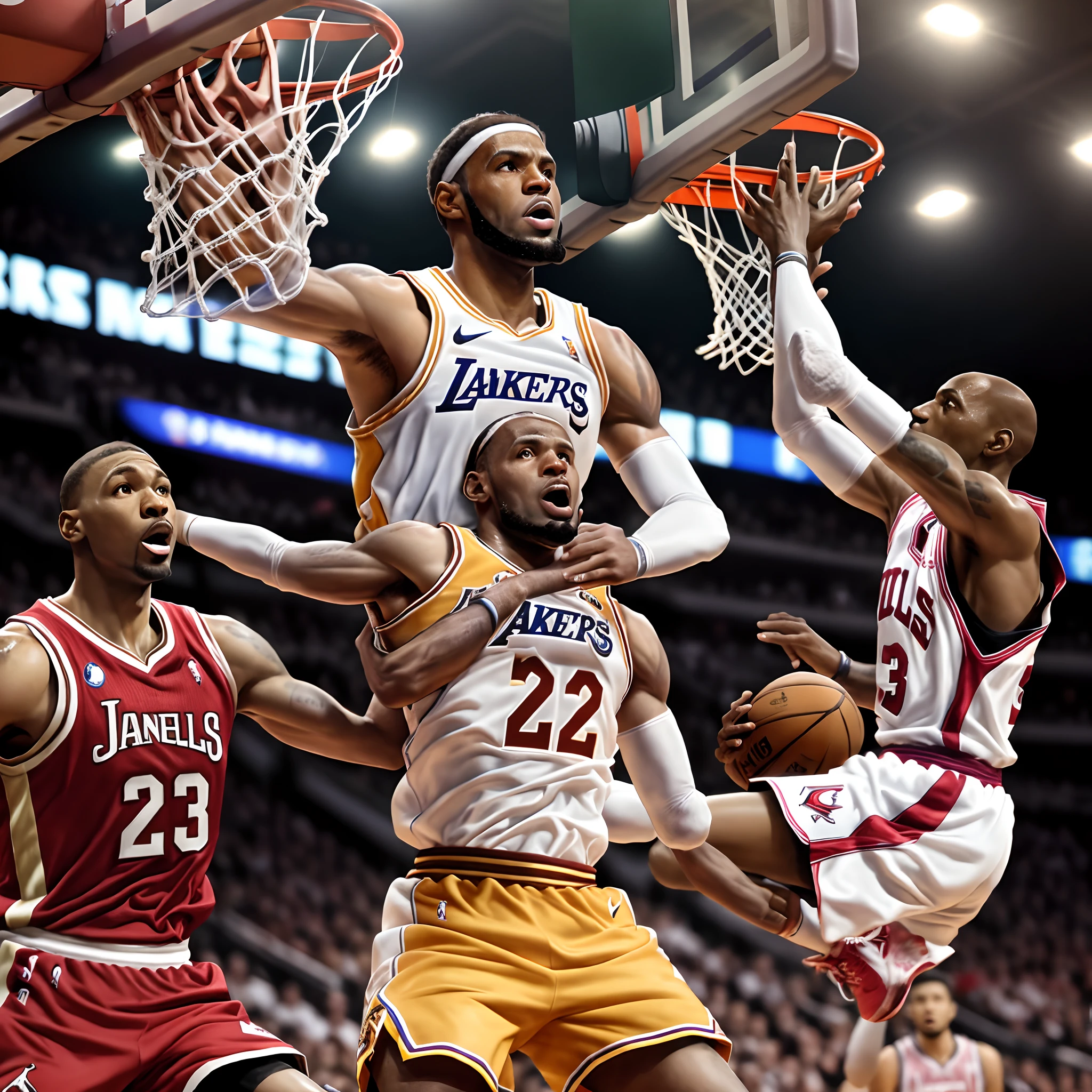 Lebron James dunking on Michael Jordan