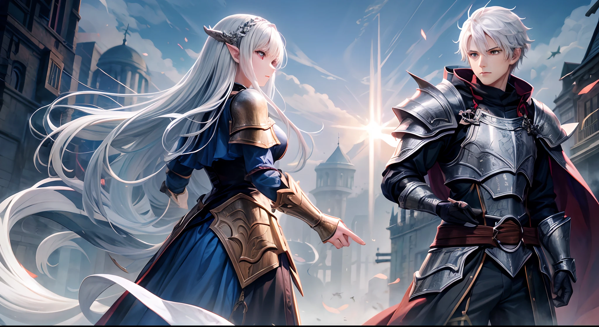 brother and sister, dragonkin, young adults, sister long silver hair, brother short silver hair, battle mage armor, transparent background