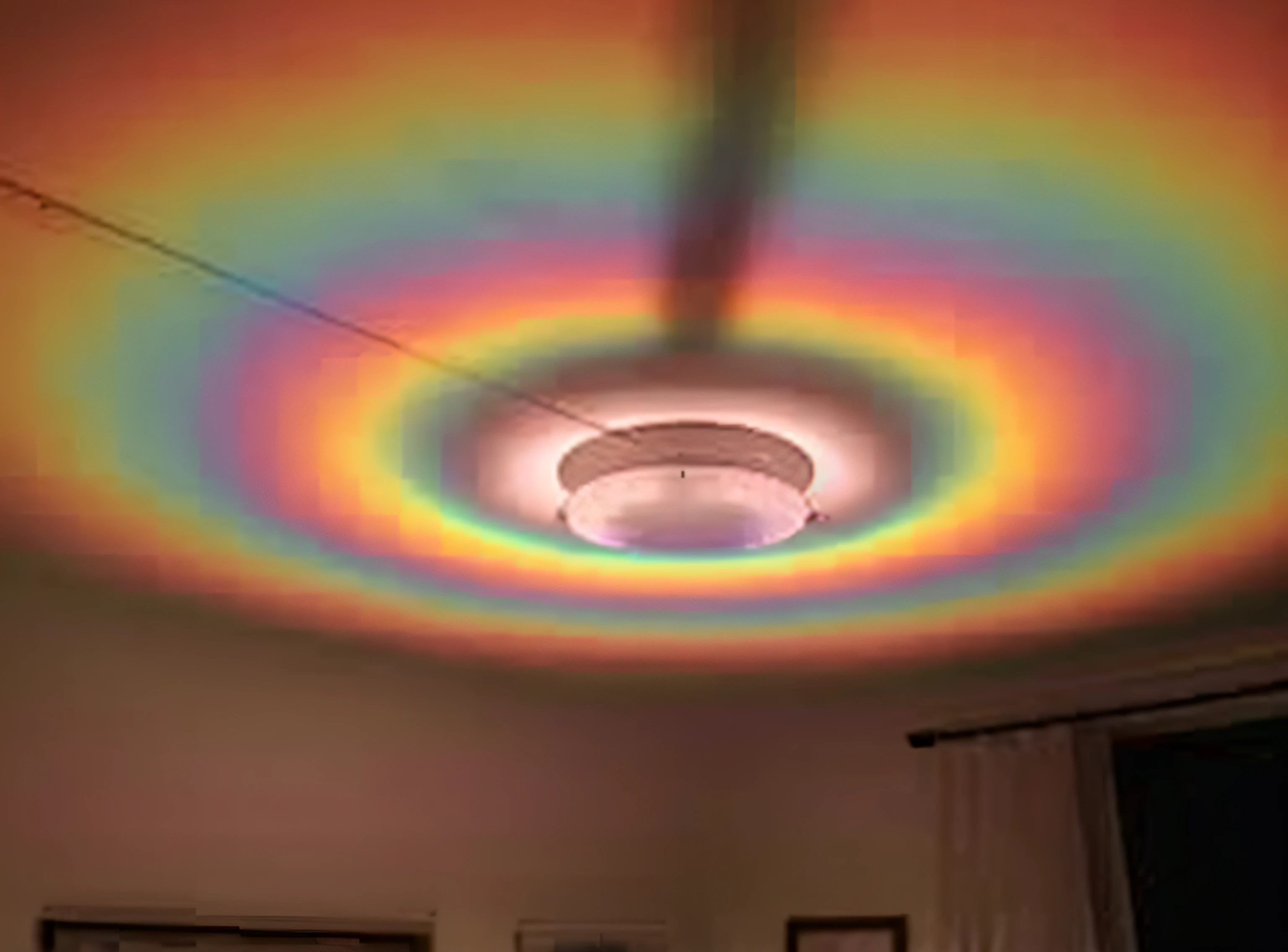 a brightly colored light shines brightly in a room , rainbow lighting, volumetric rainbow lighting, rainbow caustic lighting, rainbow overlay! beautifully lit, groovy lighting, psychedelic lighting, rainbow diffraction, rainbow