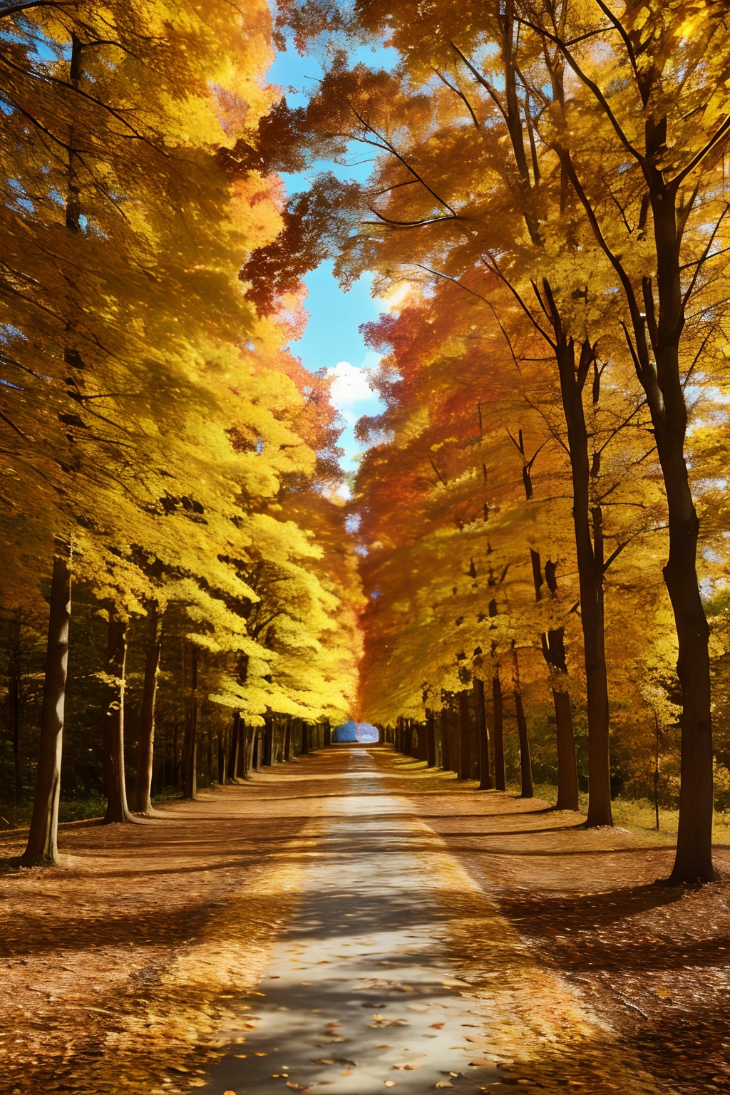 Golden autumn tunnel, stunning, breathtaking, a sense of magic in the air, highly detailed, photography, photorealistic, soft pastel colours, highly detailed, intricate, path tracing, illustration, insanely detailed, shadow mapping volumetric light, specular lighting, diffused lighting