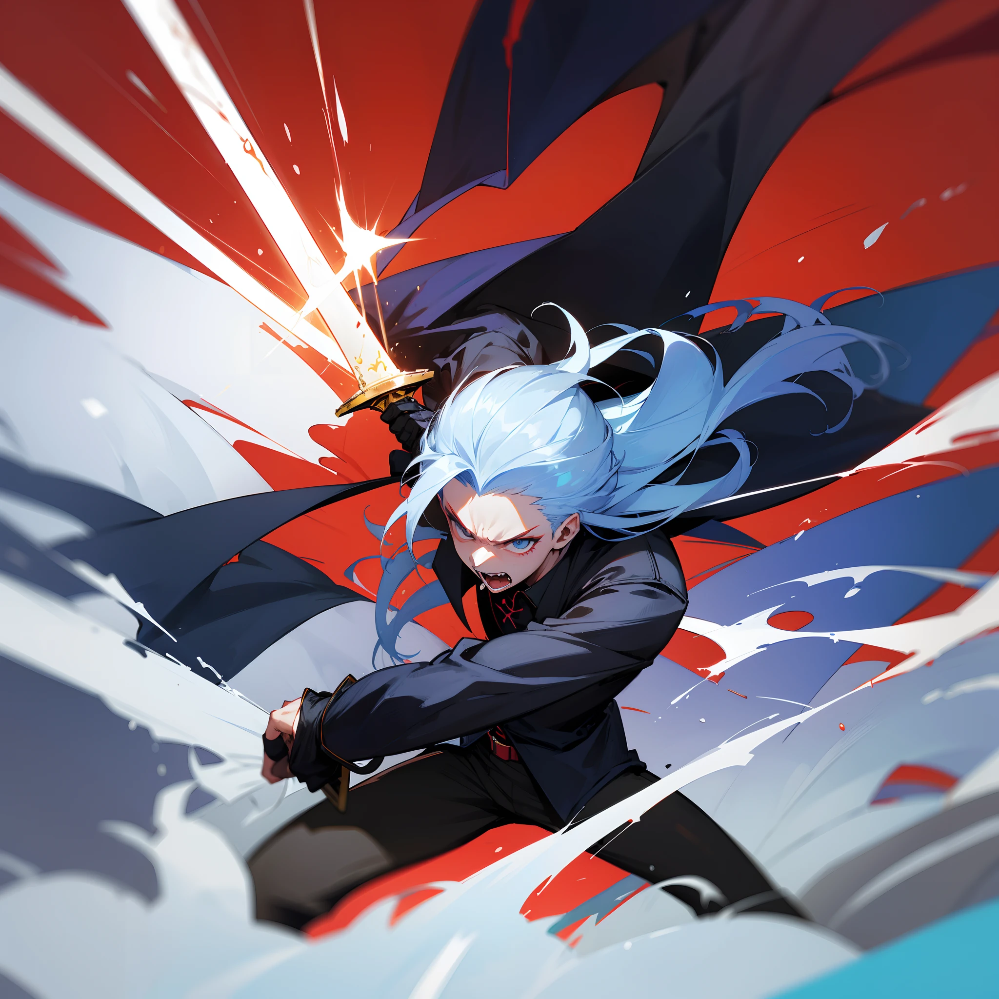 vergil devil may cy,Holding the sword in attack position,splash de cores ao redor,sangue na lamina, rage,Long hair swaying